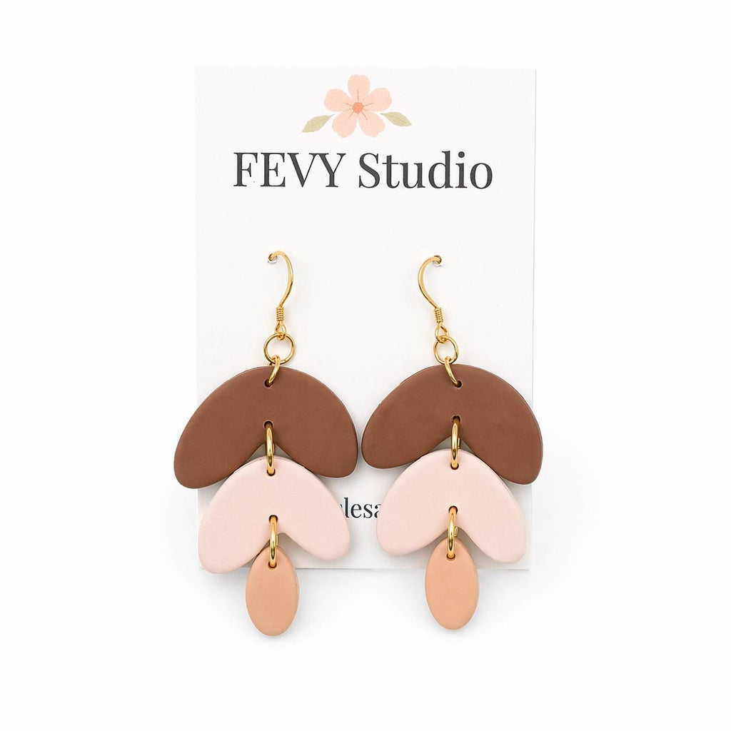 Boho Clay Earrings Brown Beige | Lightweight Dangle Earrings for Women | Neutral Statement Earrings | Handmade Gift for Her