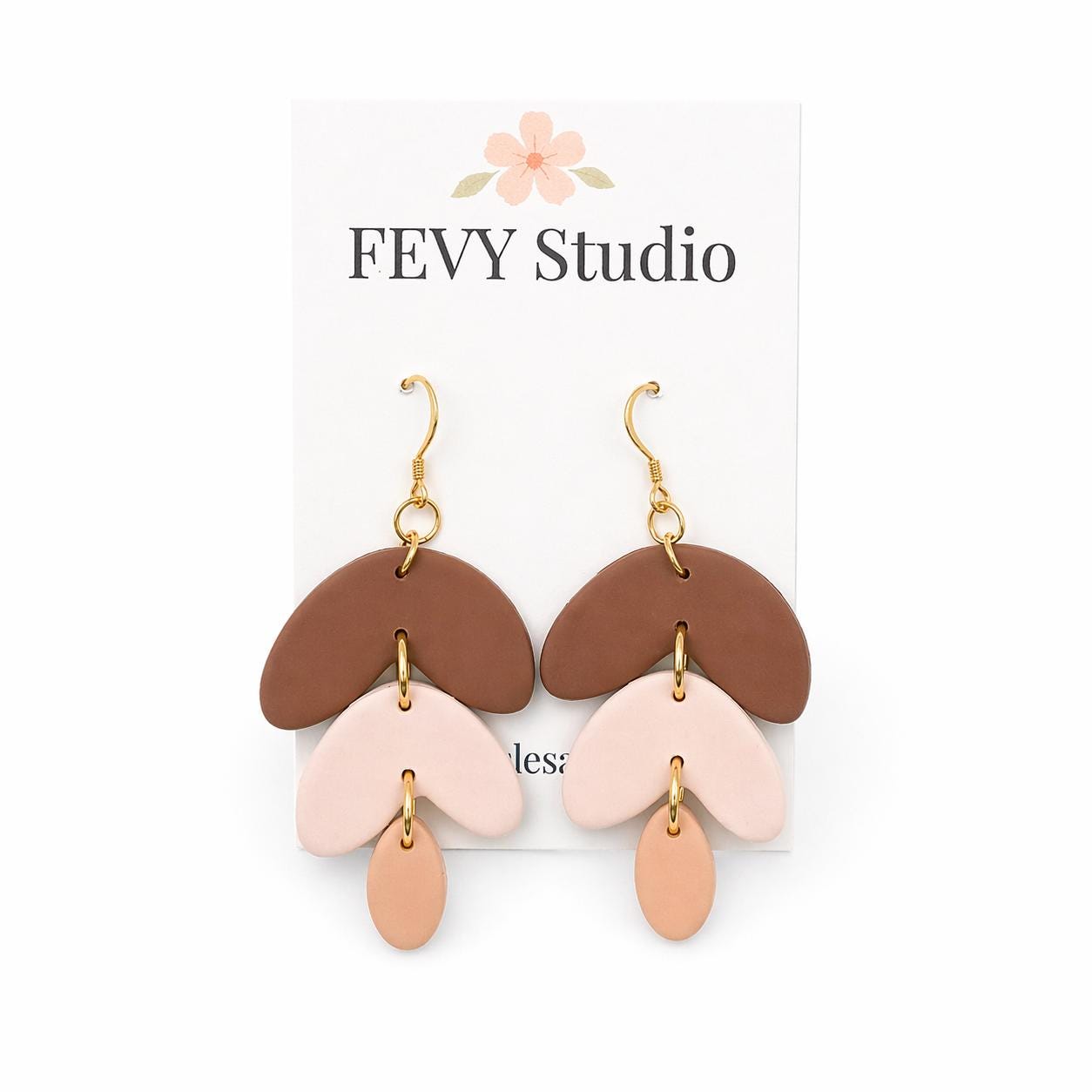 Boho Clay Earrings Brown Beige | Lightweight Dangle Earrings for Women | Neutral Statement Earrings | Handmade Gift for Her