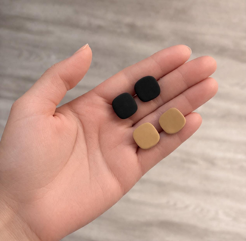 Minimalist Stud Earrings Set, Black & Nude Polymer Clay Earrings, Stainless Steel Posts,Neutral Jewelry Set, Gift for her