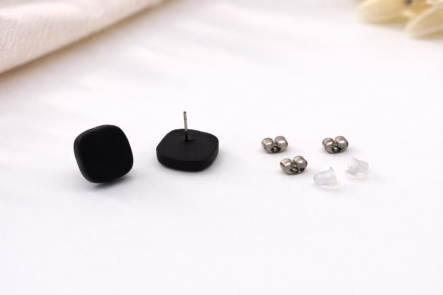 Minimalist Stud Earrings Set, Black & Nude Polymer Clay Earrings, Stainless Steel Posts,Neutral Jewelry Set, Gift for her