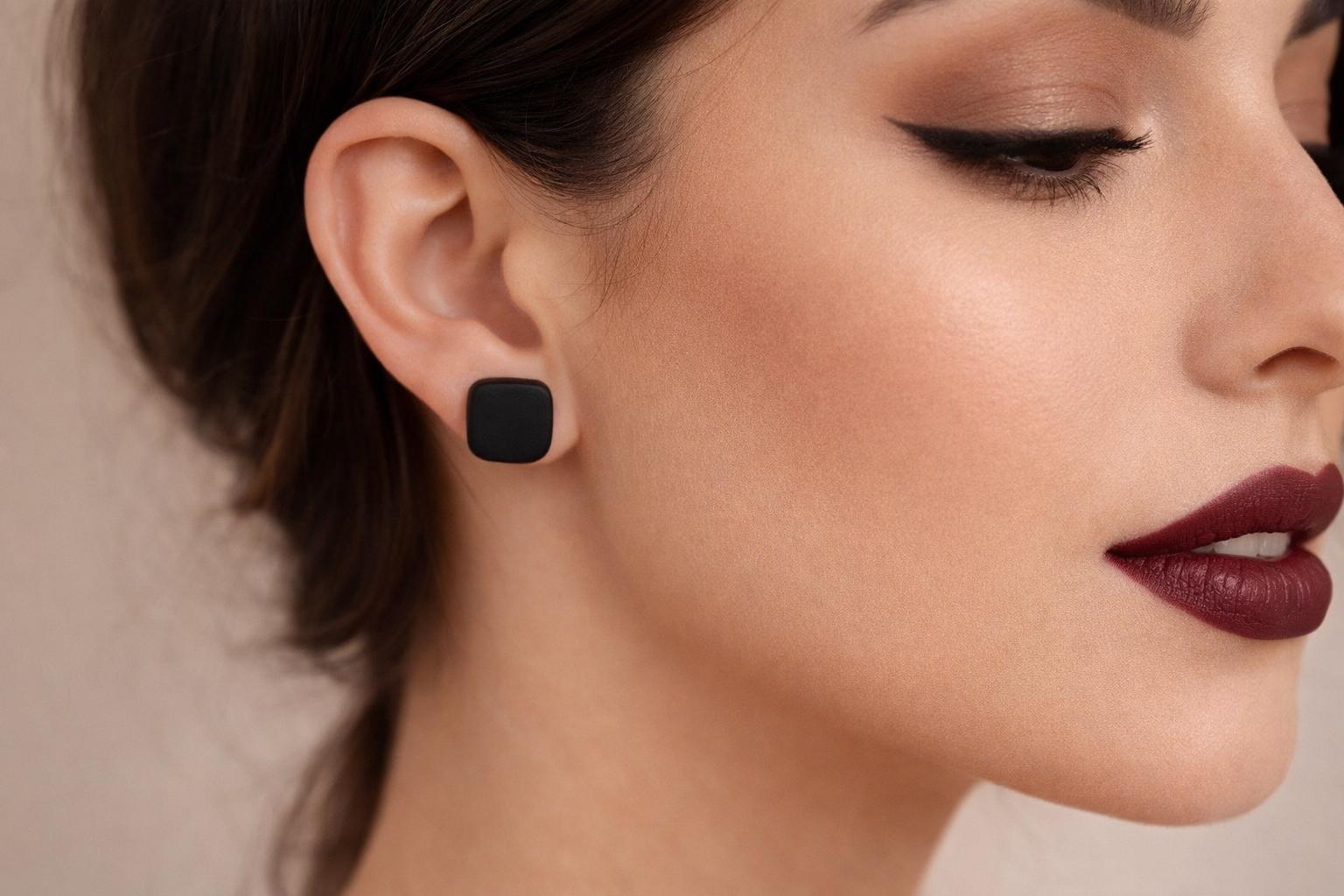 Minimalist Stud Earrings Set, Black & Nude Polymer Clay Earrings, Stainless Steel Posts,Neutral Jewelry Set, Gift for her