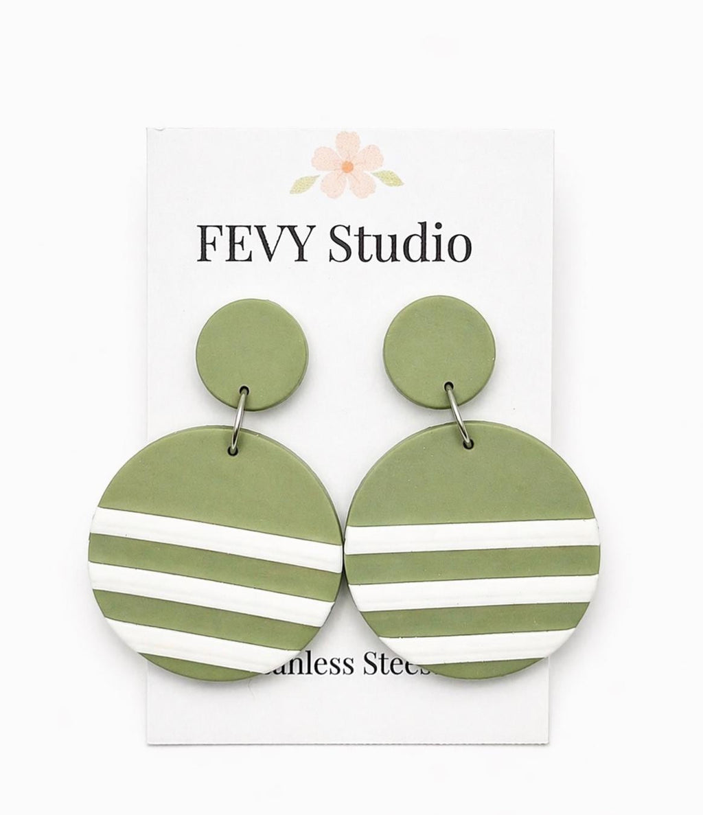 Sage Green Statement Earrings, Polymer Clay Dangle Earrings, Boho Lightweight Earrings, Modern Round Drop Earrings, Handmade Gift for Women