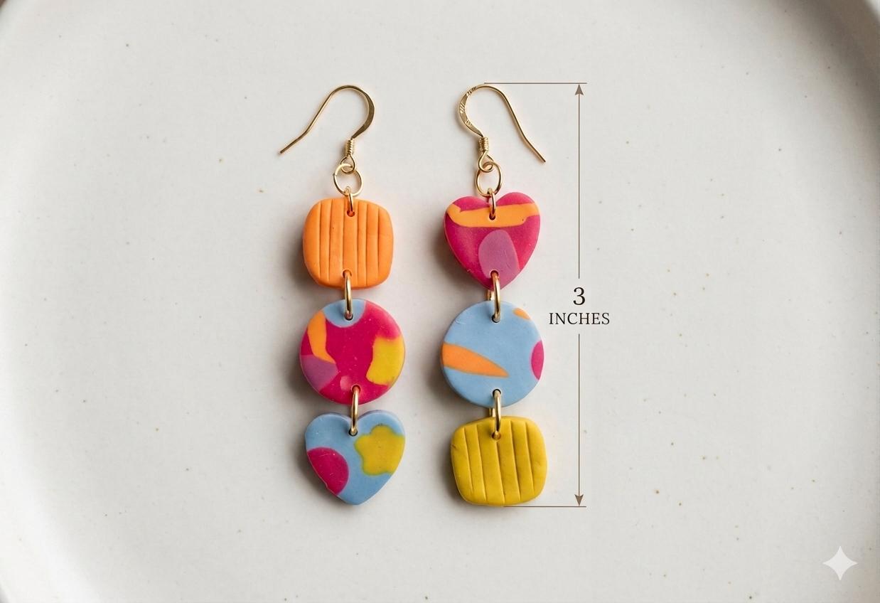 Colorful Boho Statement Earrings | Handmade Polymer Clay Dangle Hooks
