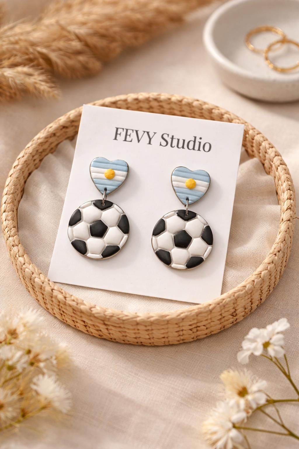 Heart Country Flag Soccer Ball Earrings – Lightweight Game Day Jewelry