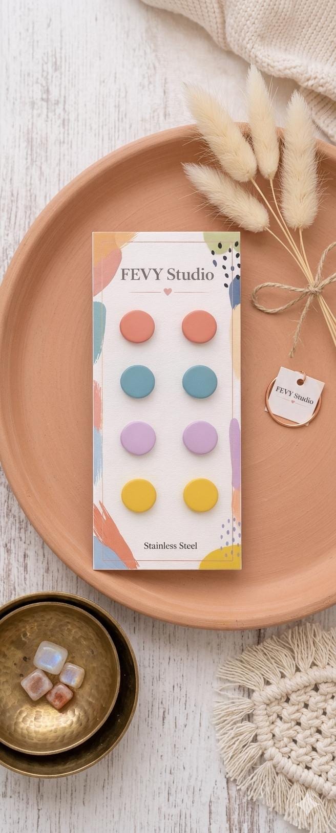 Polymer Clay Stud Earrings Set, Stainless Steel Posts, Minimalist Studs Pack, Neutral Pastel Color Earrings, Everyday Earring