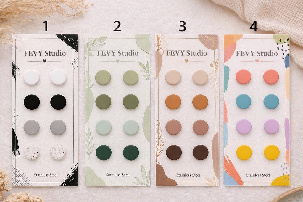 Polymer Clay Stud Earrings Set, Minimalist Pastel Colors, Lightweight Stainless Steel Posts