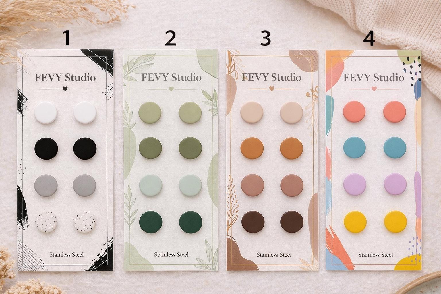 Polymer Clay Stud Earrings Set, Minimalist Pastel Colors, Lightweight Stainless Steel Posts