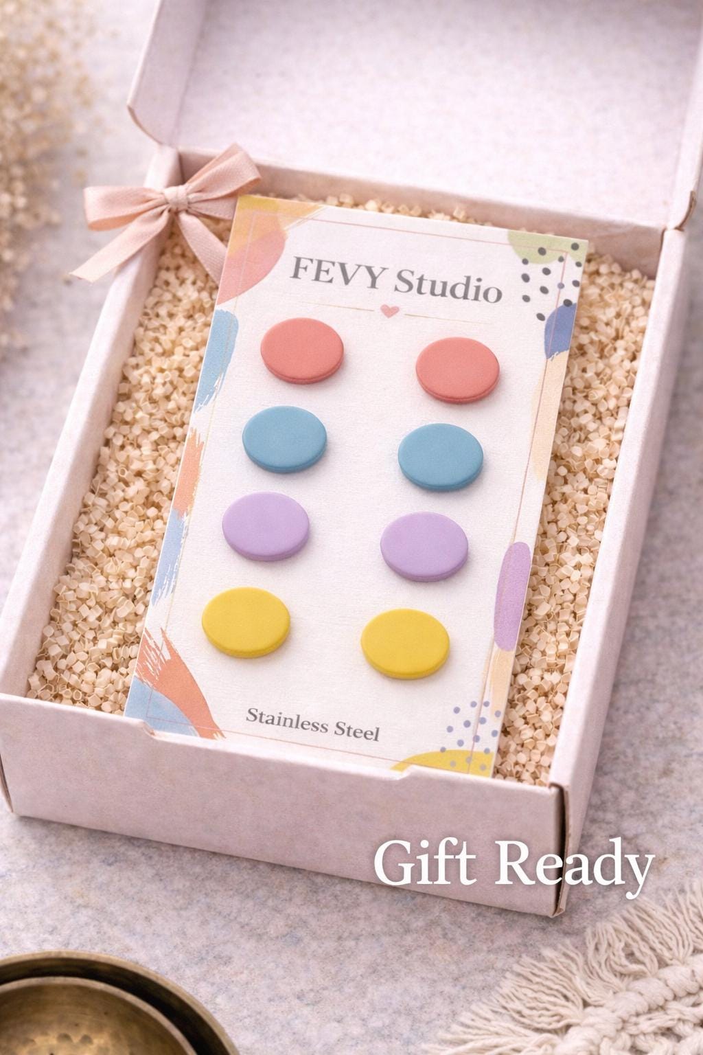 Polymer Clay Stud Earrings Set, Stainless Steel Posts, Minimalist Studs Pack, Neutral Pastel Color Earrings, Everyday Earring