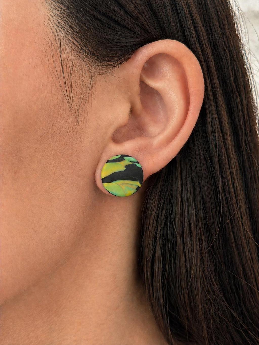 Handmade Polymer Clay Marble Stud Earrings, Lightweight Statement Round Earrings