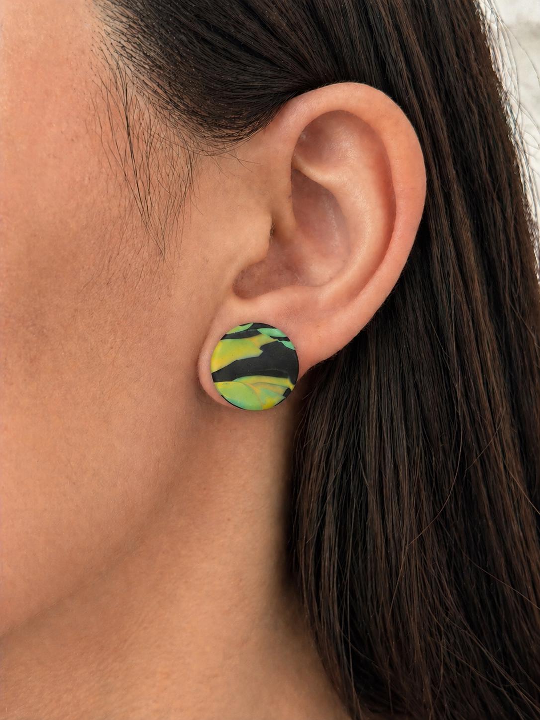 Handmade Polymer Clay Marble Stud Earrings, Lightweight Statement Round Earrings