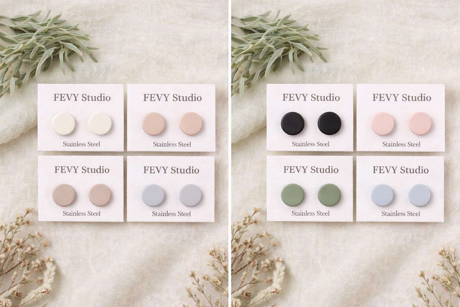 Minimalist Stud Earrings Set of 4 | Gift for Mom | Stainless Steel Posts | Handmade Polymer Clay Earrings | Mother’s Day Gift Set