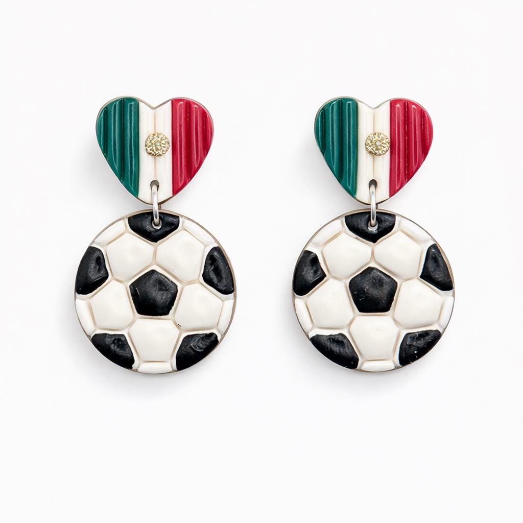 3 Pack Soccer Earrings Set, Mexico Heart Earrings, Soccer Ball Earrings, Handmade Polymer Clay Earrings, Lightweight Gift for Her