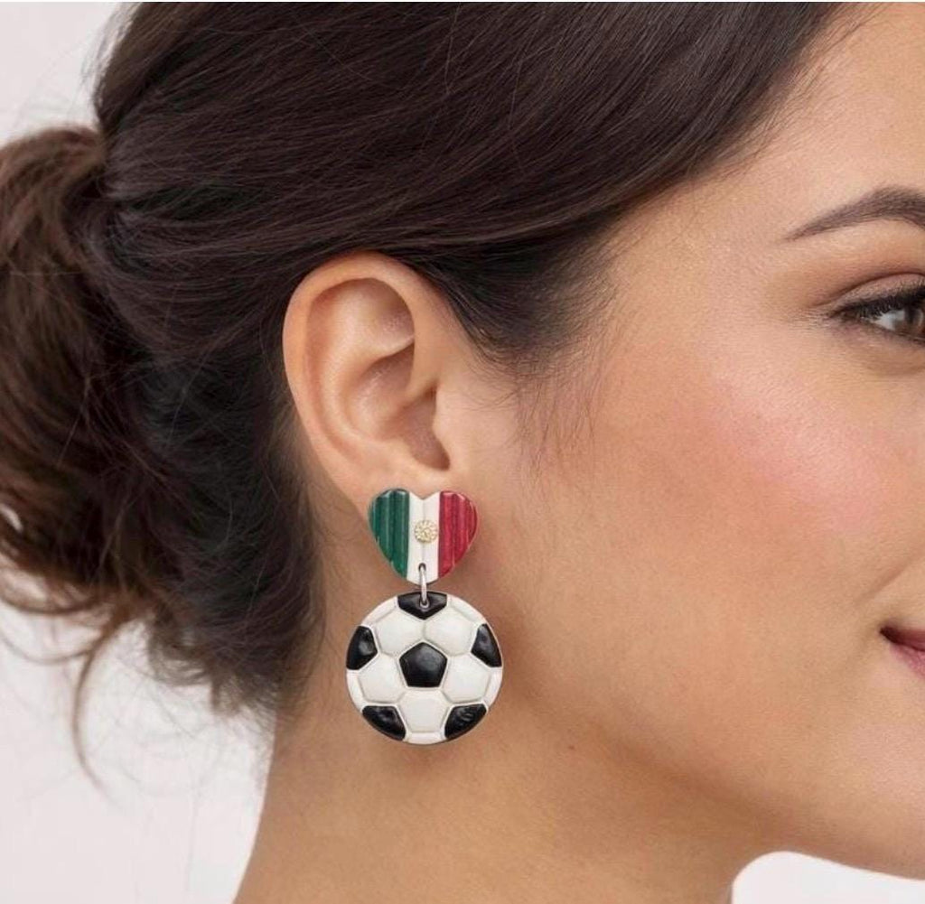 3 Pack Soccer Earrings Set, Mexico Heart Earrings, Soccer Ball Earrings, Handmade Polymer Clay Earrings, Lightweight Gift for Her