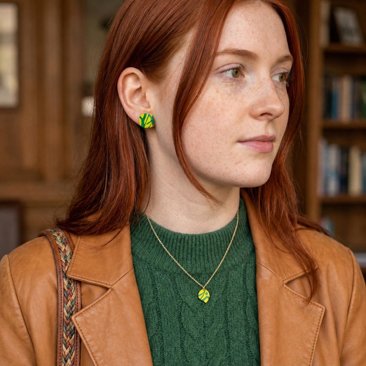 Handmade Polymer Clay Marble Stud Earrings, Lightweight Statement Round Earrings