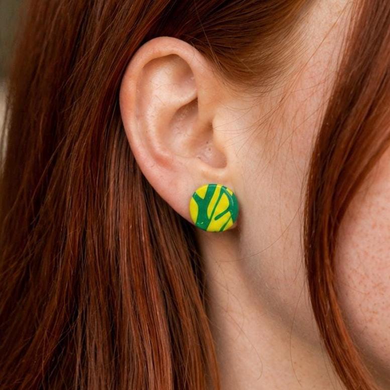 Handmade Polymer Clay Marble Stud Earrings, Lightweight Statement Round Earrings