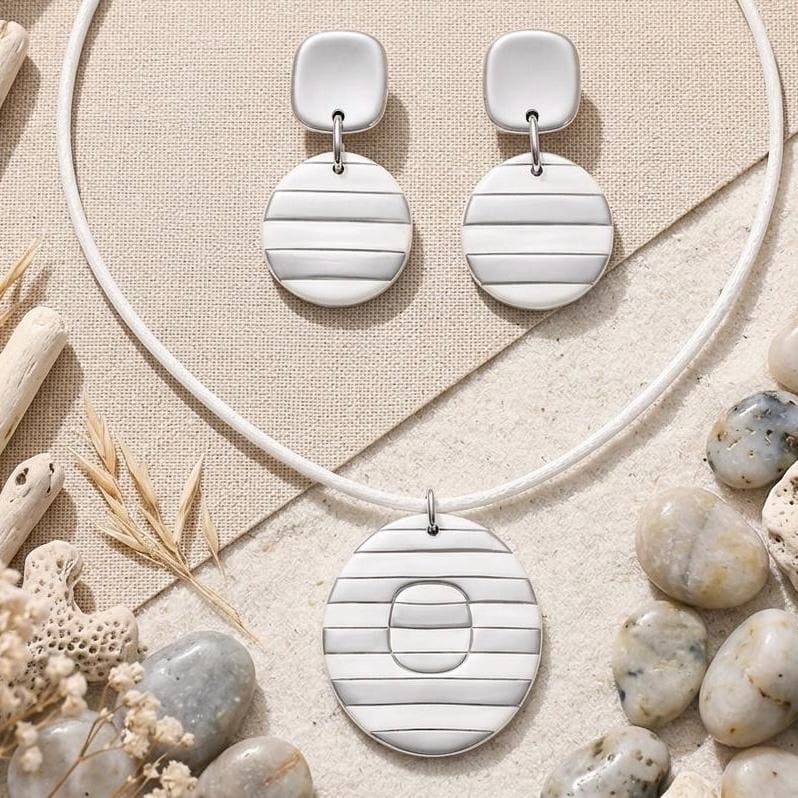 Handmade White Silver Polymer Clay Statement Jewelry Set, Modern Minimalist Earrings Necklace