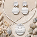 Handmade White Silver Polymer Clay Statement Jewelry Set, Modern Minimalist Earrings Necklace
