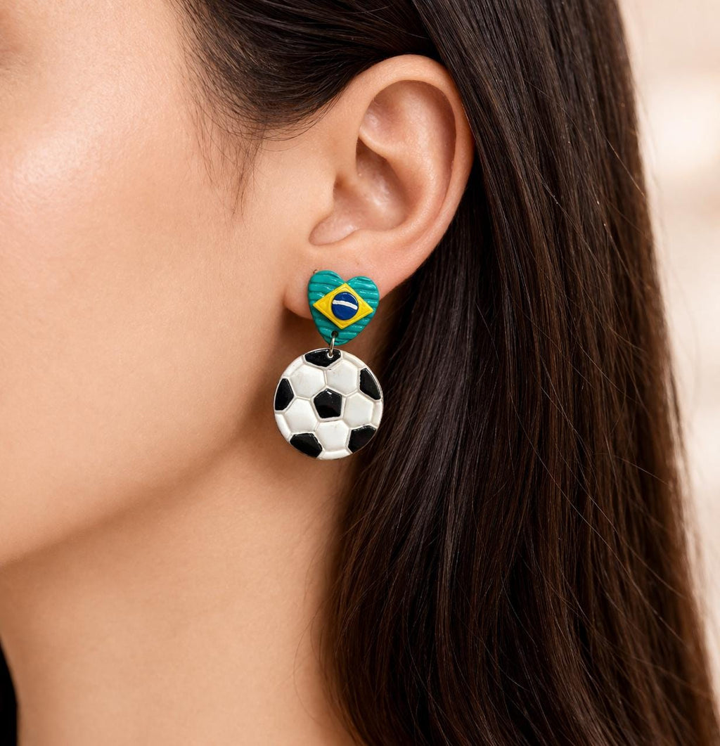 Brazil Earrings Set, Soccer Earrings Pack, Game Day Jewelry, Brazil Flag Earrings, Football Fan Earrings, Game Day Jewelry, 3 Pack Earrings