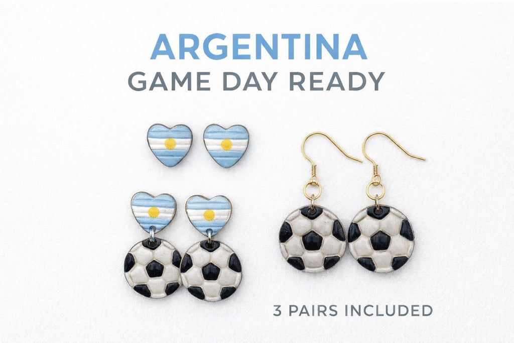 Argentina Earrings Set, 3 Pair Soccer Earrings Bundle, Game Day Earrings, Argentina Fan Jewelry, Football Earrings Set, Futbol Accessories