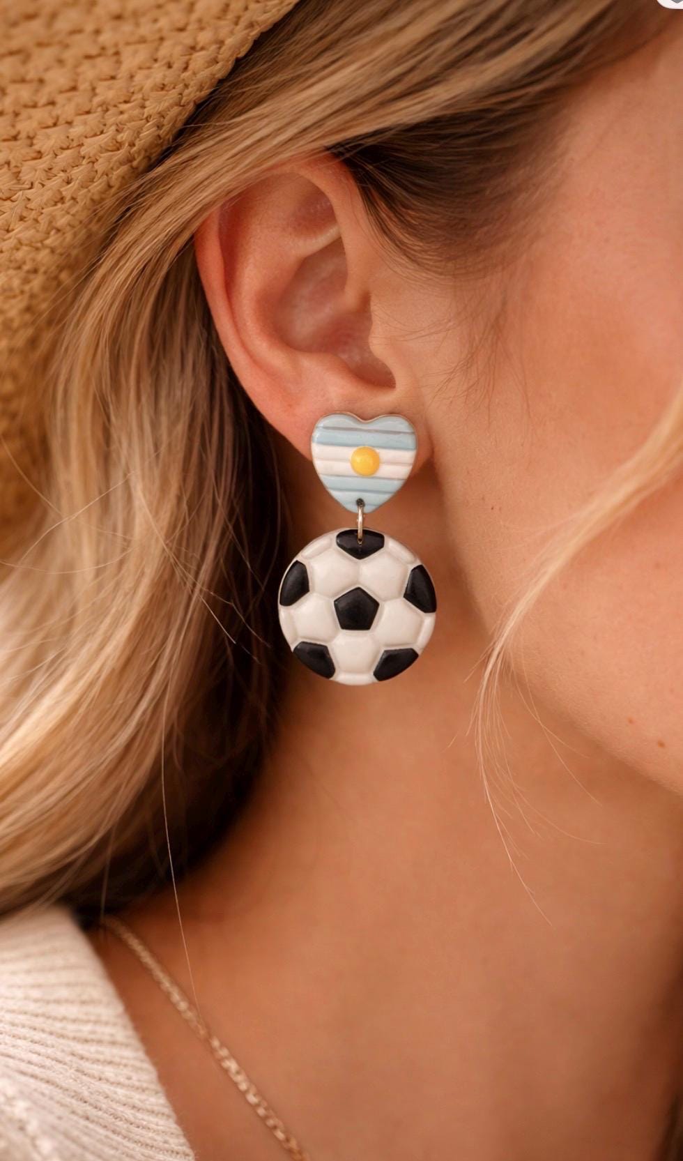 Argentina Earrings Set, 3 Pair Soccer Earrings Bundle, Game Day Earrings, Argentina Fan Jewelry, Football Earrings Set, Futbol Accessories