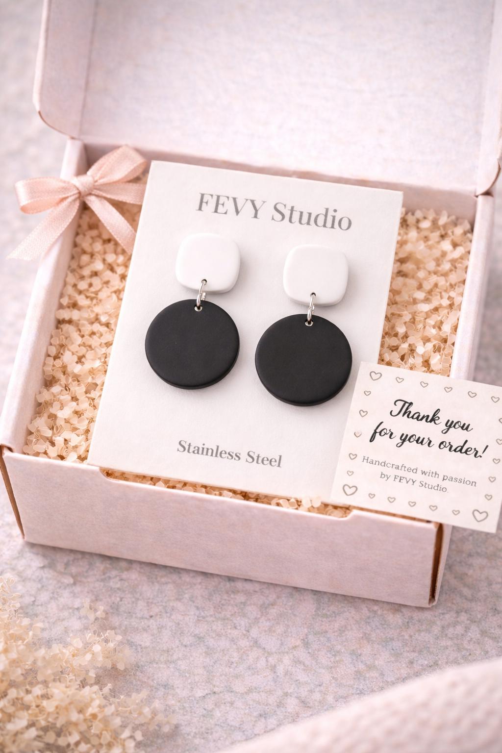 Black White Dangle Earrings, Minimalist Statement Earrings, Modern Clay Earrings, Geometric Earrings, Lightweight Earrings, Boho Gift for He