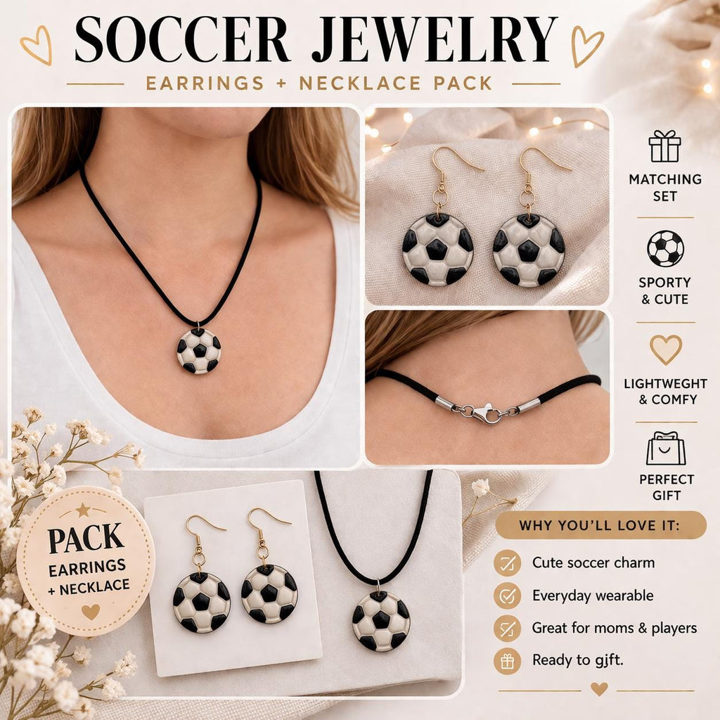 Soccer Jewelry Set Earrings Necklace, Soccer Ball Earrings, Matching Soccer Necklace, Soccer Mom Gift, Game Day Jewelry, Soccer Fan Gift