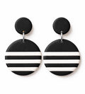 Black White Striped Polymer Clay Statement Earrings, Modern Minimalist Dangle Jewelry