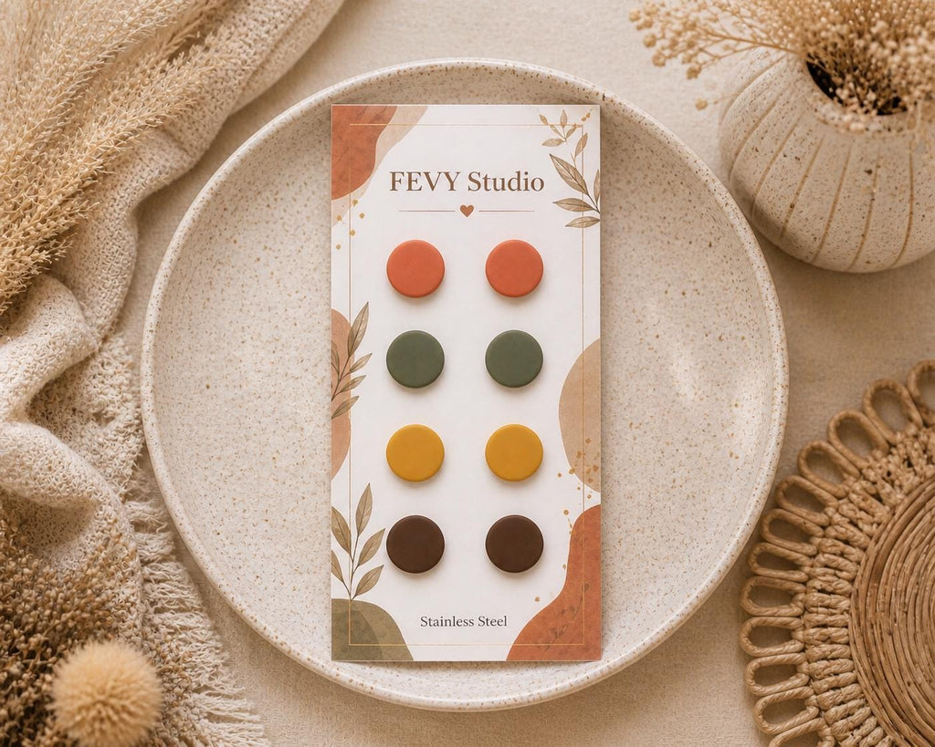 Polymer Clay Stud Earrings Set, Minimalist Matte Jewelry, Stainless Steel Posts
