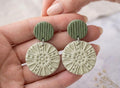 Sage Green Textured Polymer Clay Dangle Earrings | Boho Minimalist Statement Jewelry