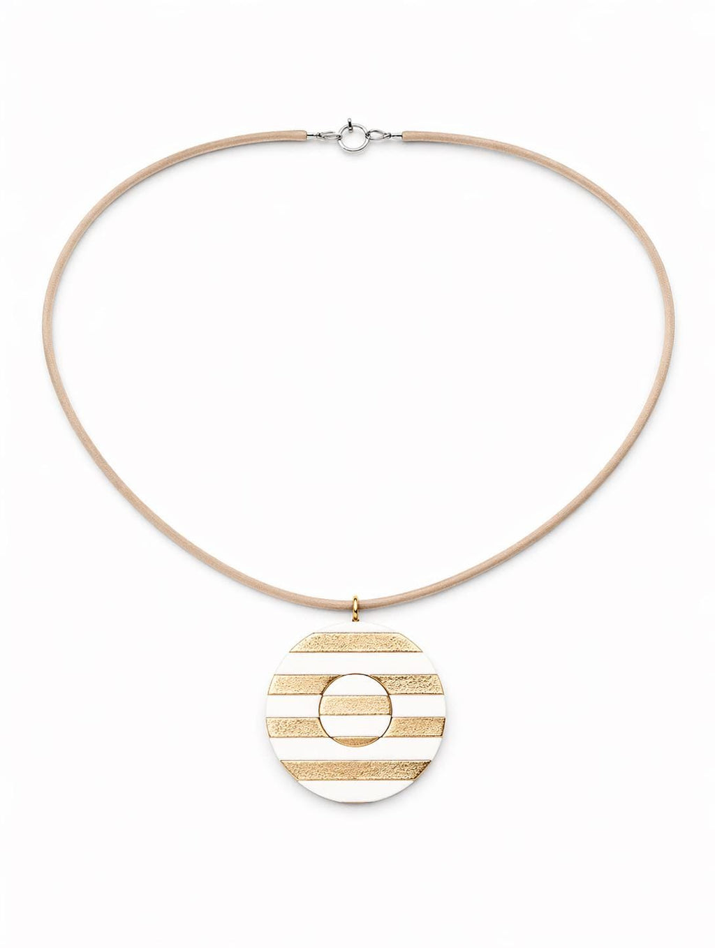 Gold White Statement Necklace, Beige Cord Pendant Necklace, Geometric Boho Jewelry, Handmade Polymer Clay Necklace for Women