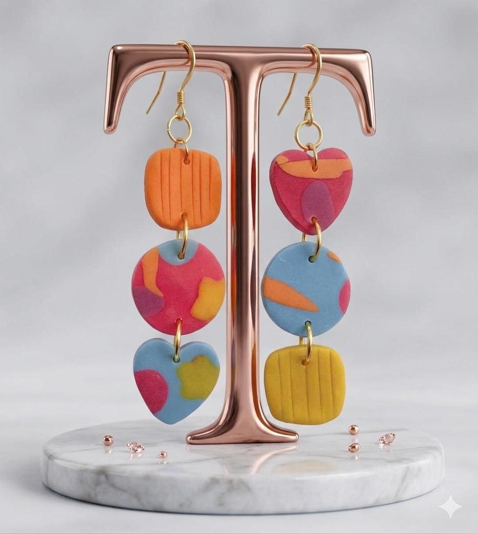 Colorful Boho Statement Earrings | Handmade Polymer Clay Dangle Hooks
