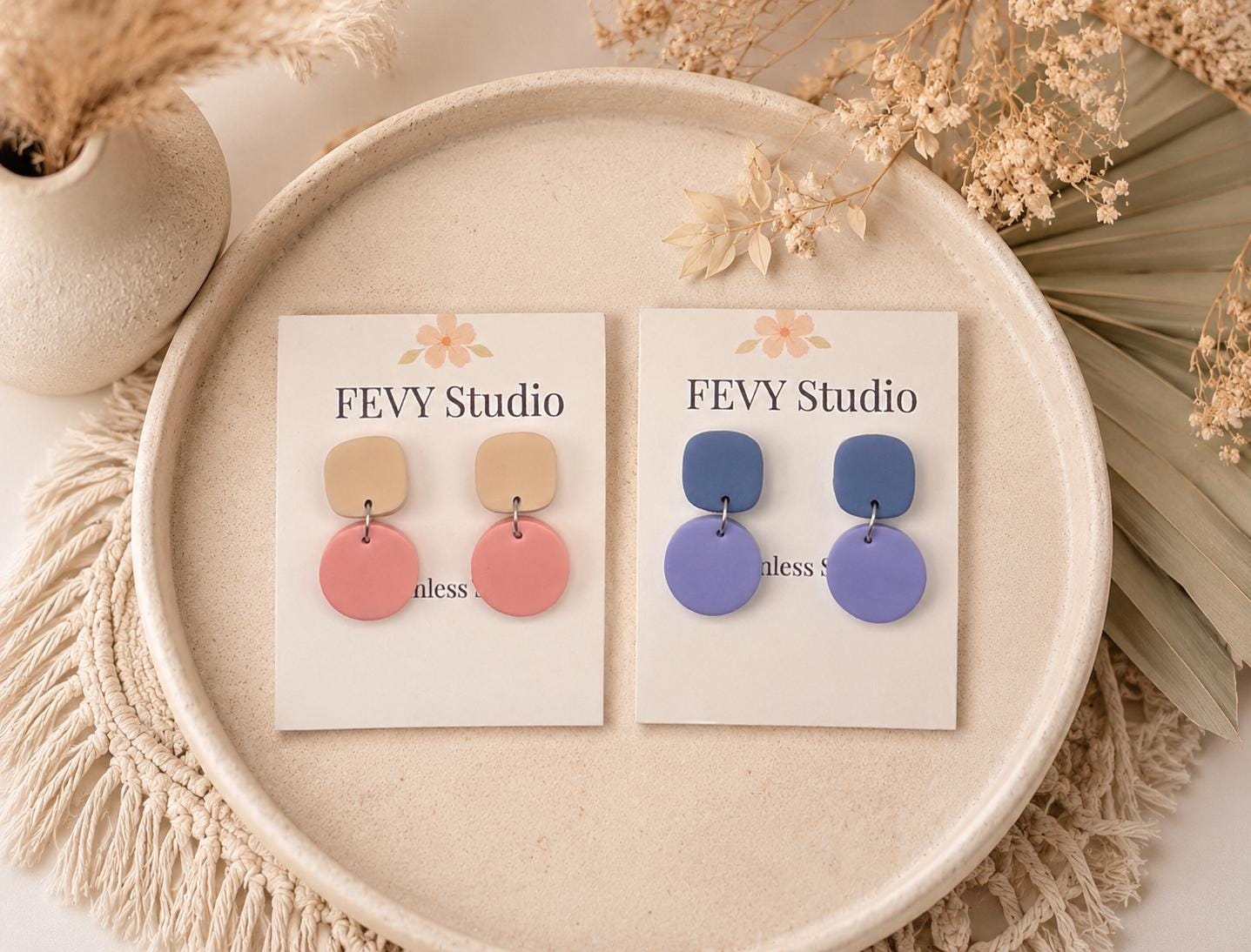 Handmade Polymer Clay Dangle Earrings, Minimalist Pastel Drop Style, Lightweight Boho Jewelry