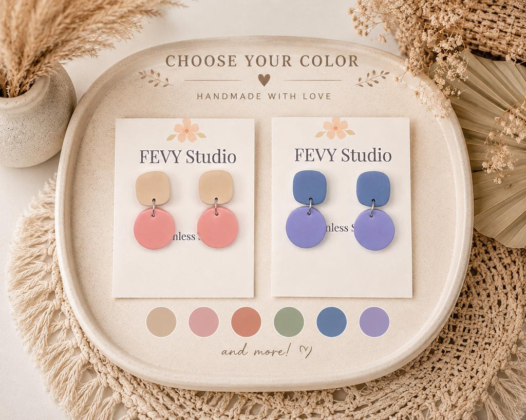 Handmade Polymer Clay Dangle Earrings, Minimalist Pastel Drop Style, Lightweight Boho Jewelry