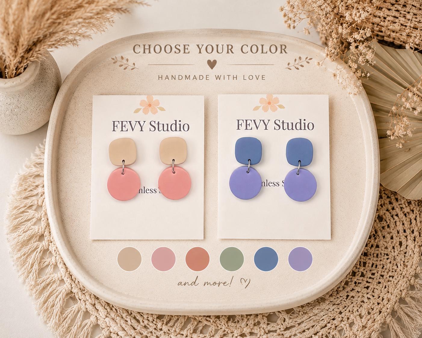 Handmade Polymer Clay Dangle Earrings, Minimalist Pastel Drop Style, Lightweight Boho Jewelry