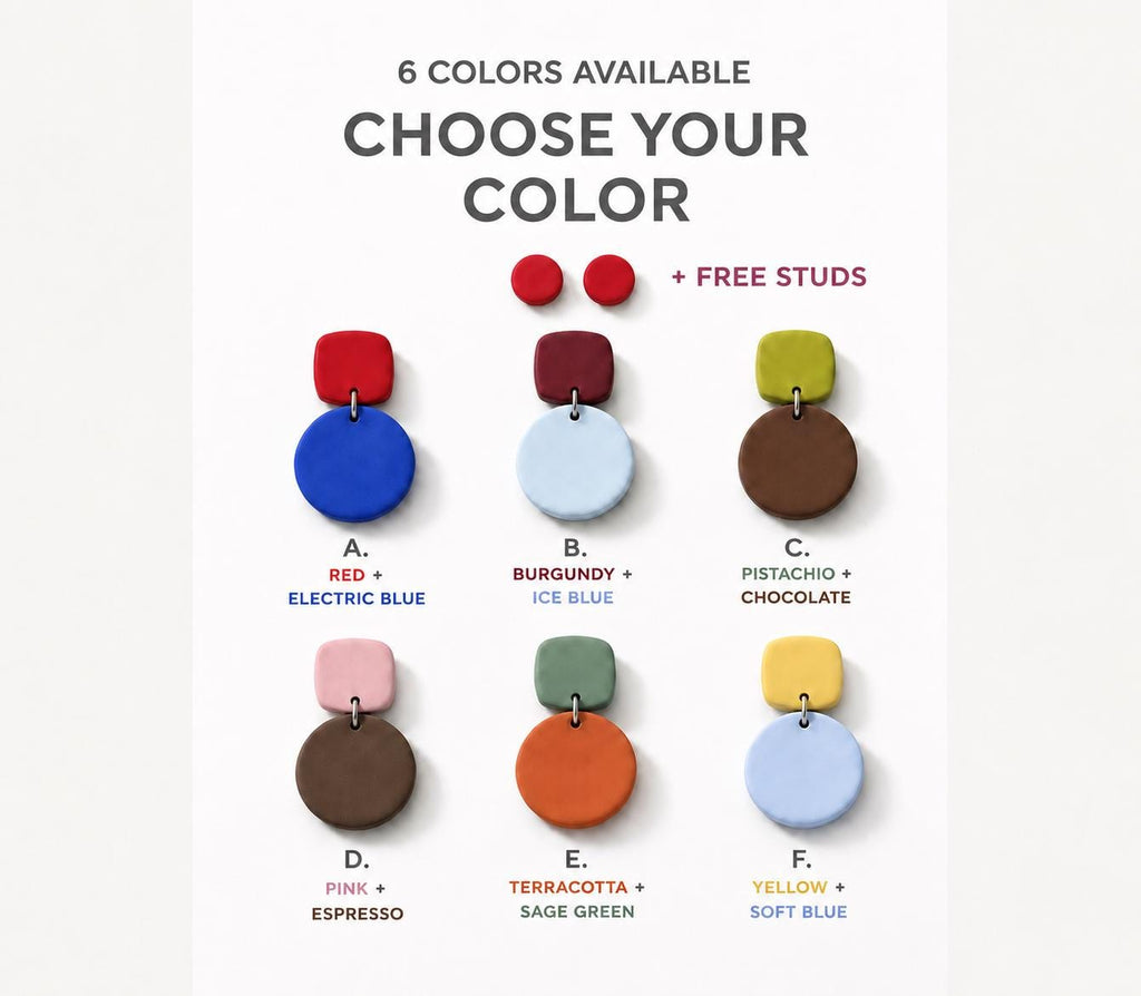 Handmade Polymer Clay Statement Earrings, Modern Color Block Design, Lightweight Comfort