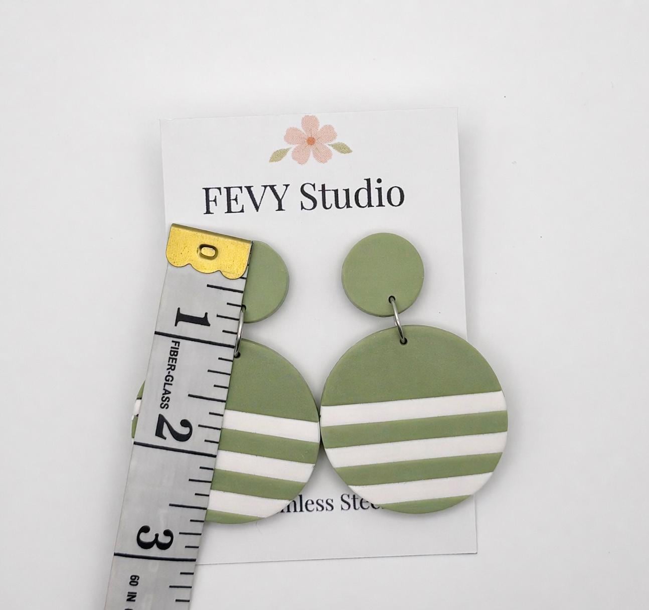 Sage Green Statement Earrings, Polymer Clay Dangle Earrings, Boho Lightweight Earrings, Modern Round Drop Earrings, Handmade Gift for Women