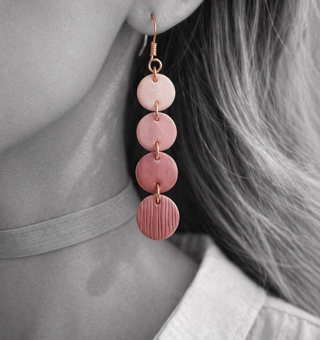 Dusty Pink Gradient Polymer Clay Earrings, Minimalist Dangle Jewelry