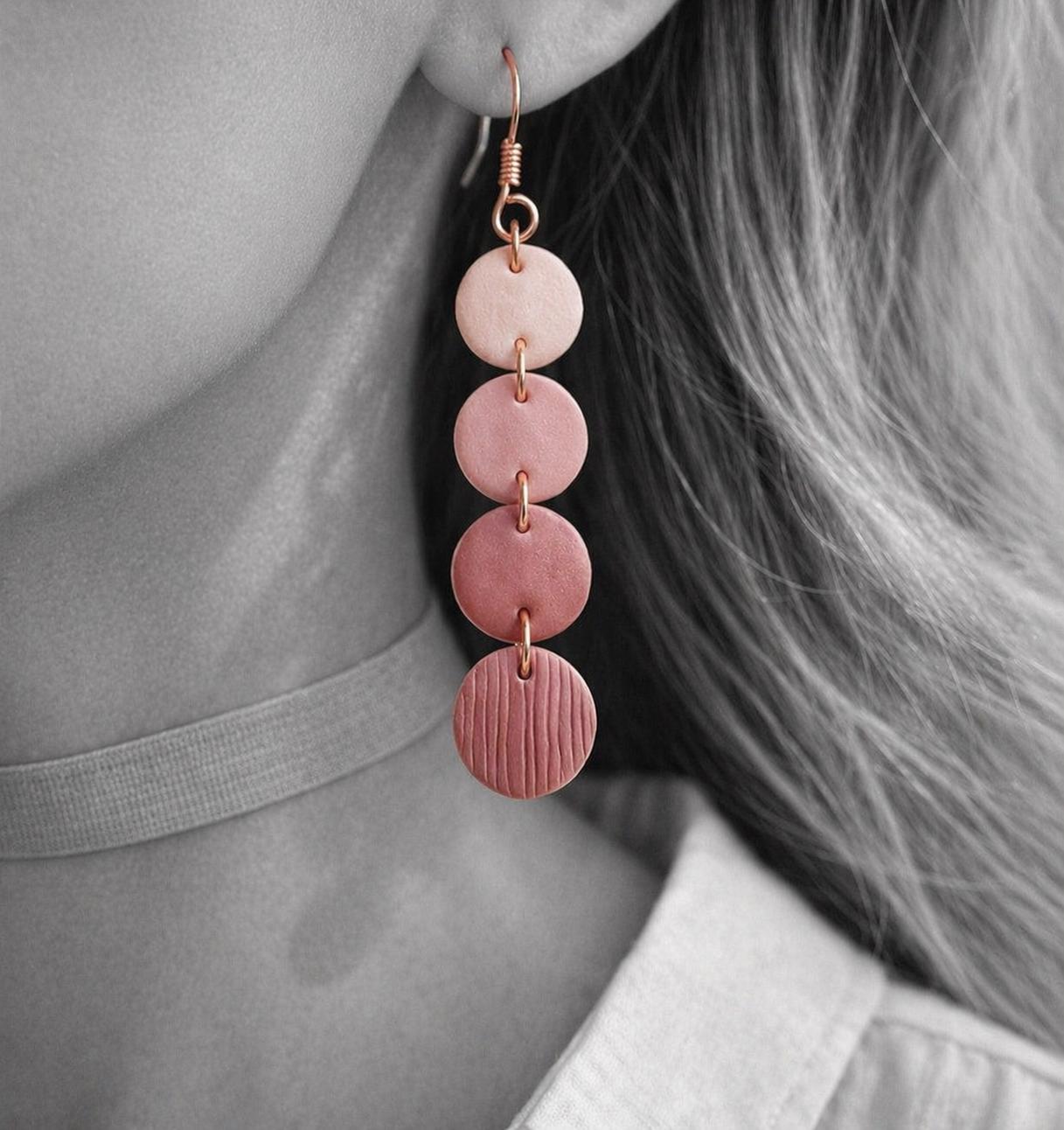 Dusty Pink Gradient Polymer Clay Earrings, Minimalist Dangle Jewelry