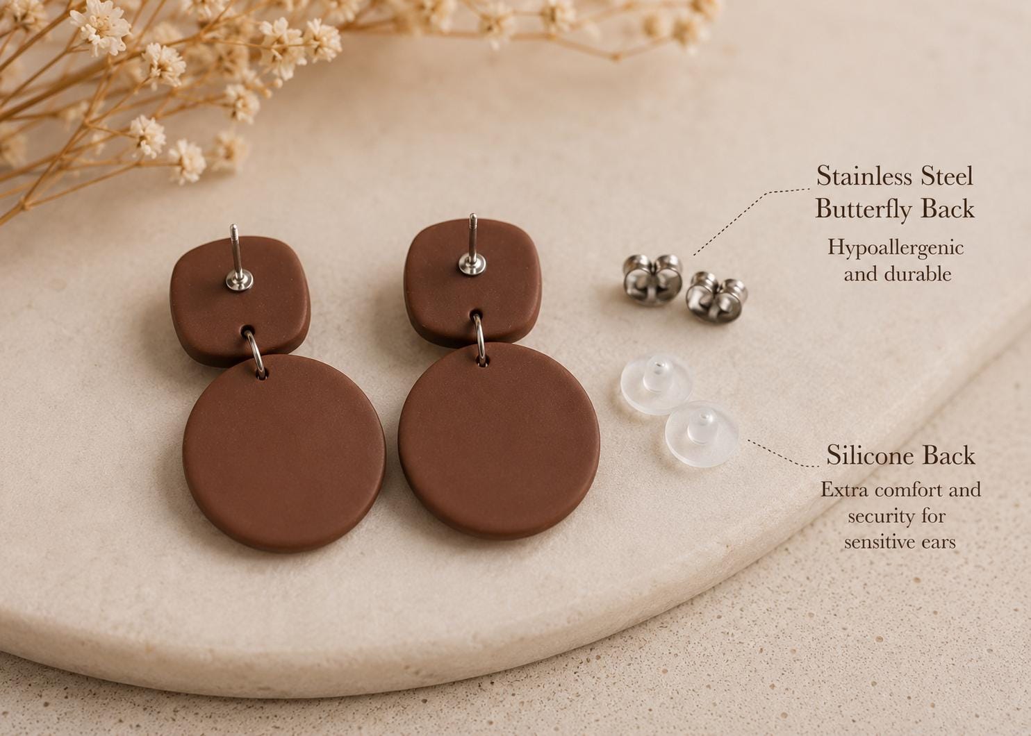Handmade Striped Polymer Clay Dangle Earrings, Boho Minimalist Jewelry