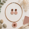 Handmade Polymer Clay Jewelry Set | Pink Stripe Earrings Necklace | Minimalist Boho Accessories