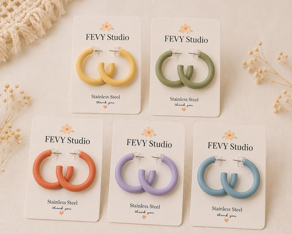 Chunky Polymer Clay Hoop Earrings • Neutral Boho Earrings • Minimalist Handmade Jewelry • Aesthetic Hoops • Lightweight Earrings • Gift