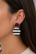 Black White Striped Statement Earrings | Handmade Polymer Clay Dangle Earrings | Modern Geometric Earrings | Lightweight Stainless Steel Jew