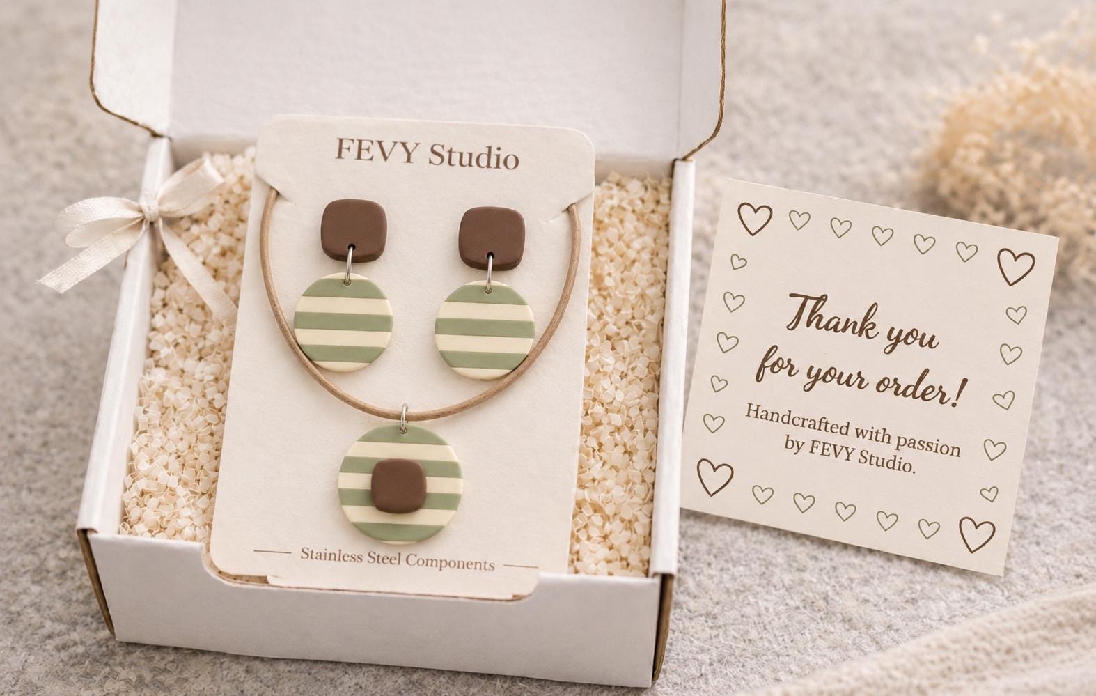 Pistachio Green Clay Earrings Set, Matching Necklace Earrings Set, Minimalist Polymer Clay Jewelry, Sage Green Jewelry, Boho Gift for Her