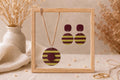 Burgundy & Chartreuse Clay Jewelry Set, Polymer Clay Earrings and Pendant Necklace, Modern Boho Statement Jewelry, Handmade Geometric Gift