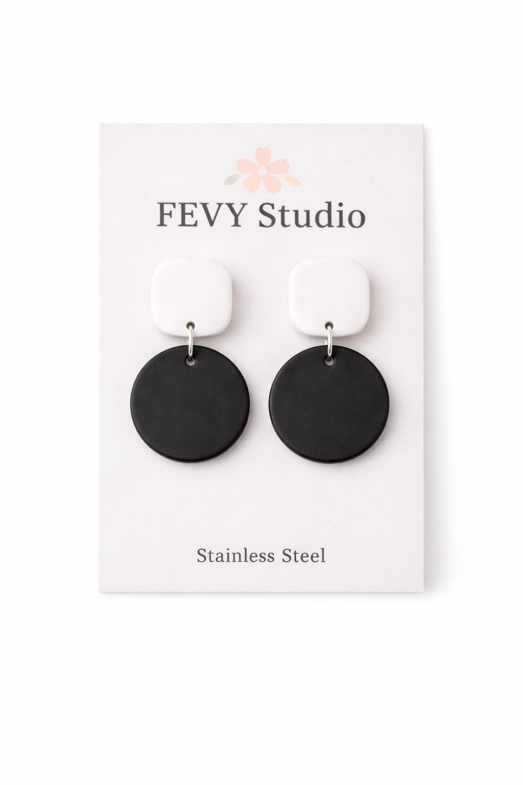 Black and White Statement Earrings, Minimalist Polymer Clay Earrings, Geometric Dangle Earrings, Lightweight Modern Earrings, Monochrome Jew