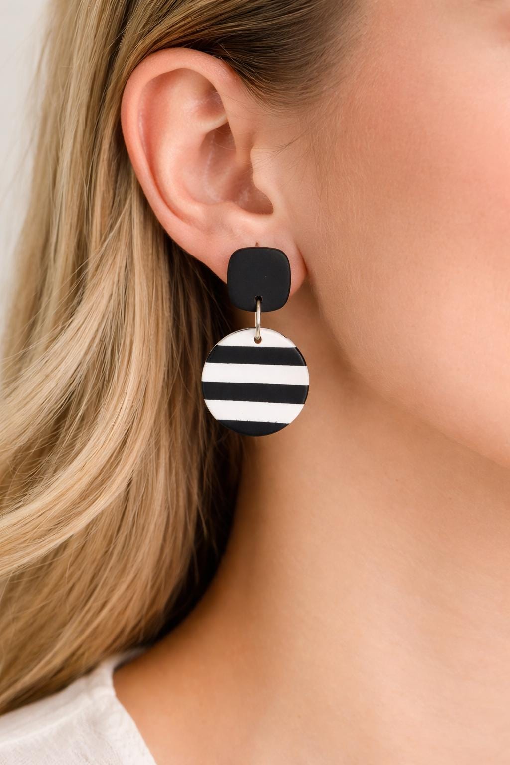 Black and White Statement Earrings, Minimalist Polymer Clay Earrings, Geometric Dangle Earrings, Lightweight Modern Earrings, Monochrome Jew