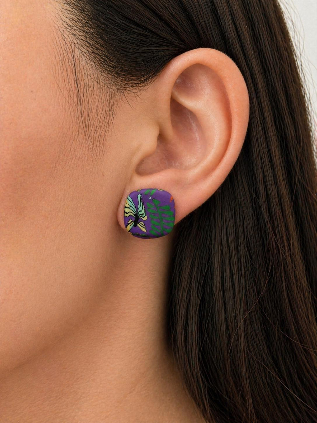 Handmade Polymer Clay Marble Stud Earrings, Lightweight Statement Round Earrings
