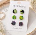 Handmade Polymer Clay Marble Stud Earrings, Lightweight Statement Round Earrings