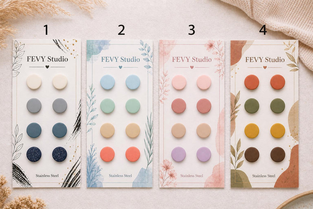 Polymer Clay Stud Earrings Set, Minimalist Matte Jewelry, Stainless Steel Posts