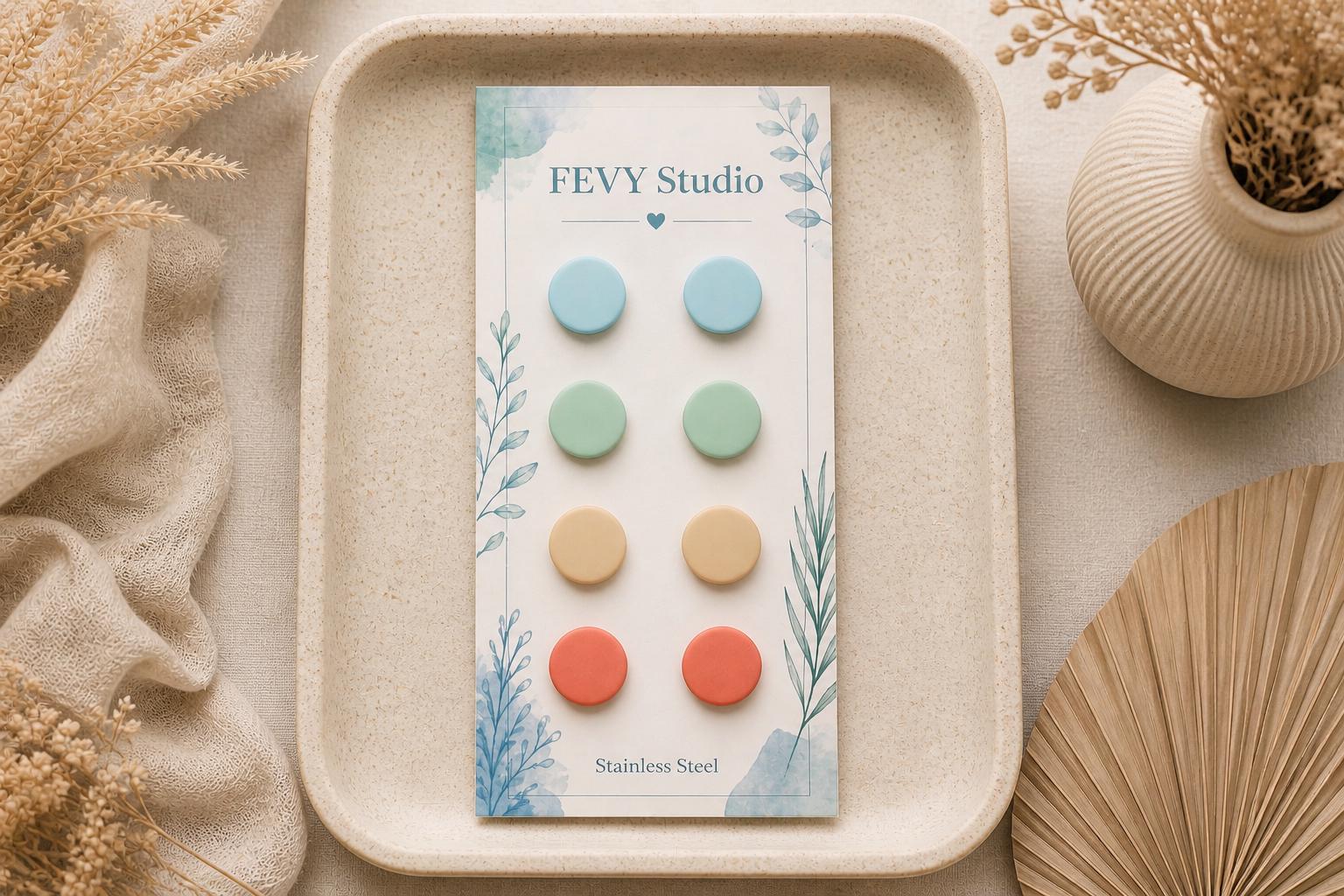 Polymer Clay Stud Earrings Set, Minimalist Matte Jewelry, Stainless Steel Posts